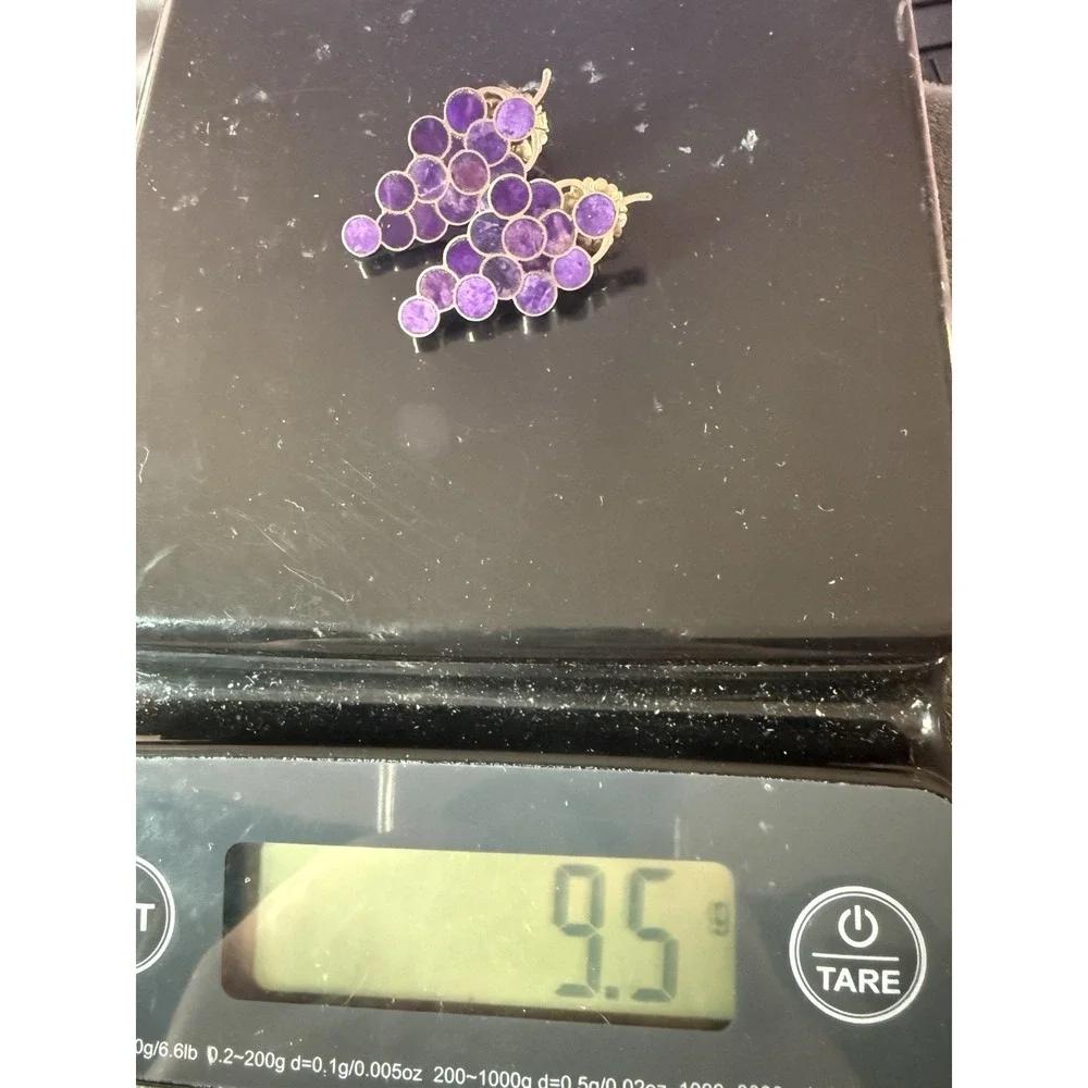 VTG R&F Milliron 925 Sterling Silver Purple Stone Inlay Grape Cluster Earrings